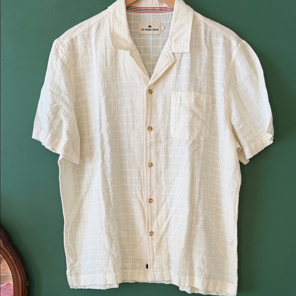 The Normal Brand Other - The Normal Brand  Freshwater Camp Shirt Mens L Oasis Ivory Summer Linen/Viscose